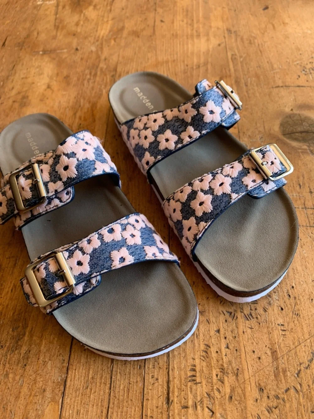 Madden Girl Pink Floral Double-Buckle Slide Sandals - Picture 1 of 16